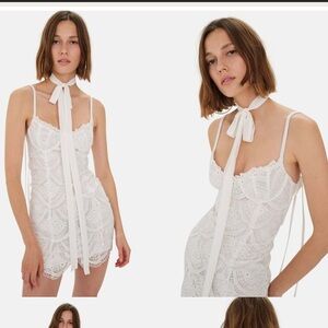 NWT For Love & Lemons Sandra Mini Dress - White Lace Bustier Dress - Size Small